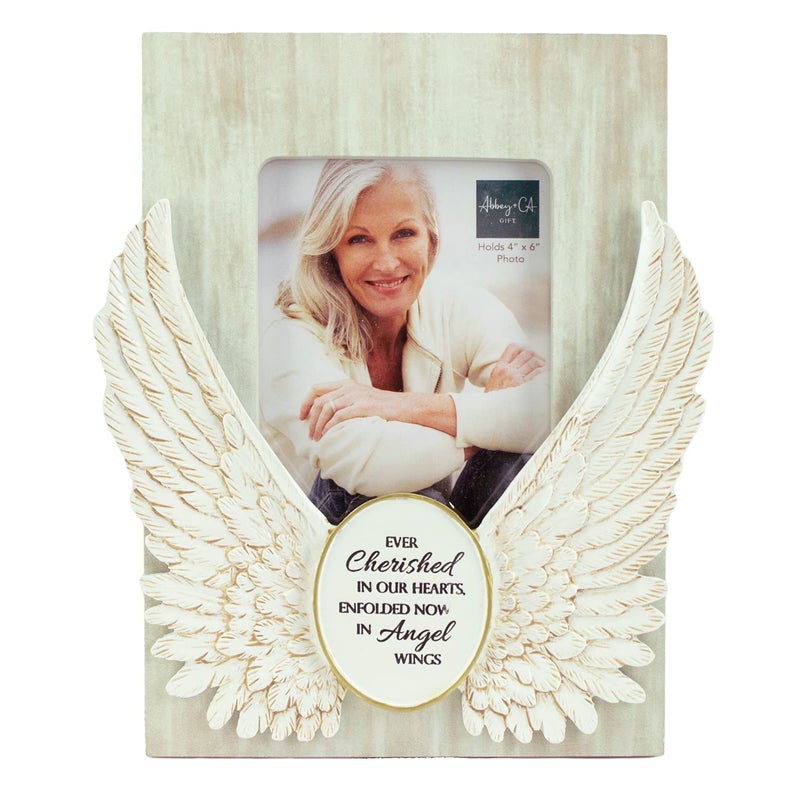 Abbey Press Angel Wings Memorial Photo Frame, Home Decor Gift For Death Of A Loved One, Holds 4-inch By 6-inch Photo, By Abbey & CA Gift,Antique White - Image 1